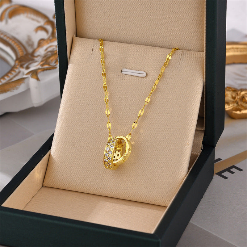 Double Ring Titanium Steel Necklace For Women