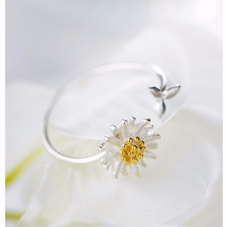 CIAXY 925 Sterling Silver Flower Rings for Women Adjustable Size Rings Fashion Party Jewelry Gift Anillos Mujer