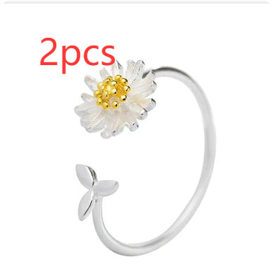 CIAXY 925 Sterling Silver Flower Rings for Women Adjustable Size Rings Fashion Party Jewelry Gift Anillos Mujer