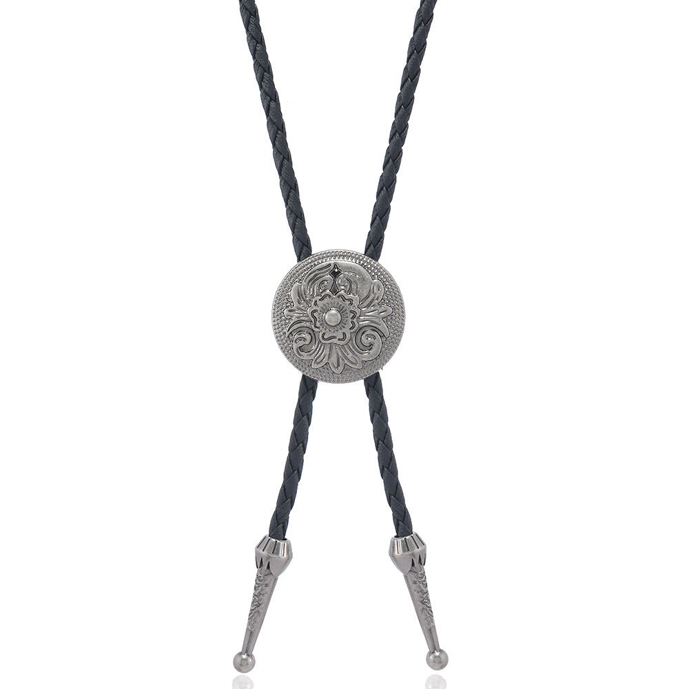 Pentagram Cow Alloy Pendant Polo Collar Necklace Vintage Punk Style Men's Leather Long Necklace Accessories