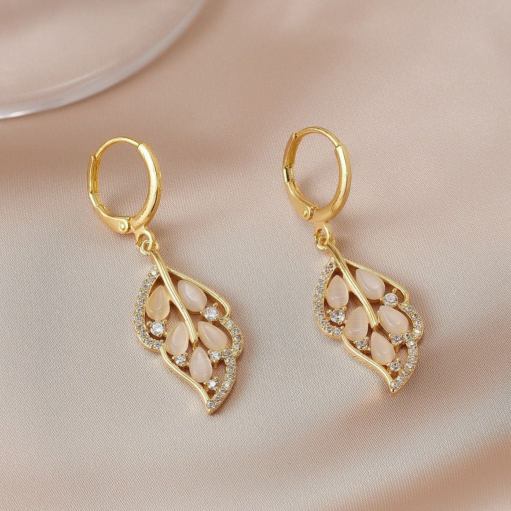 Opal Leaves Necklace Earrings For Women