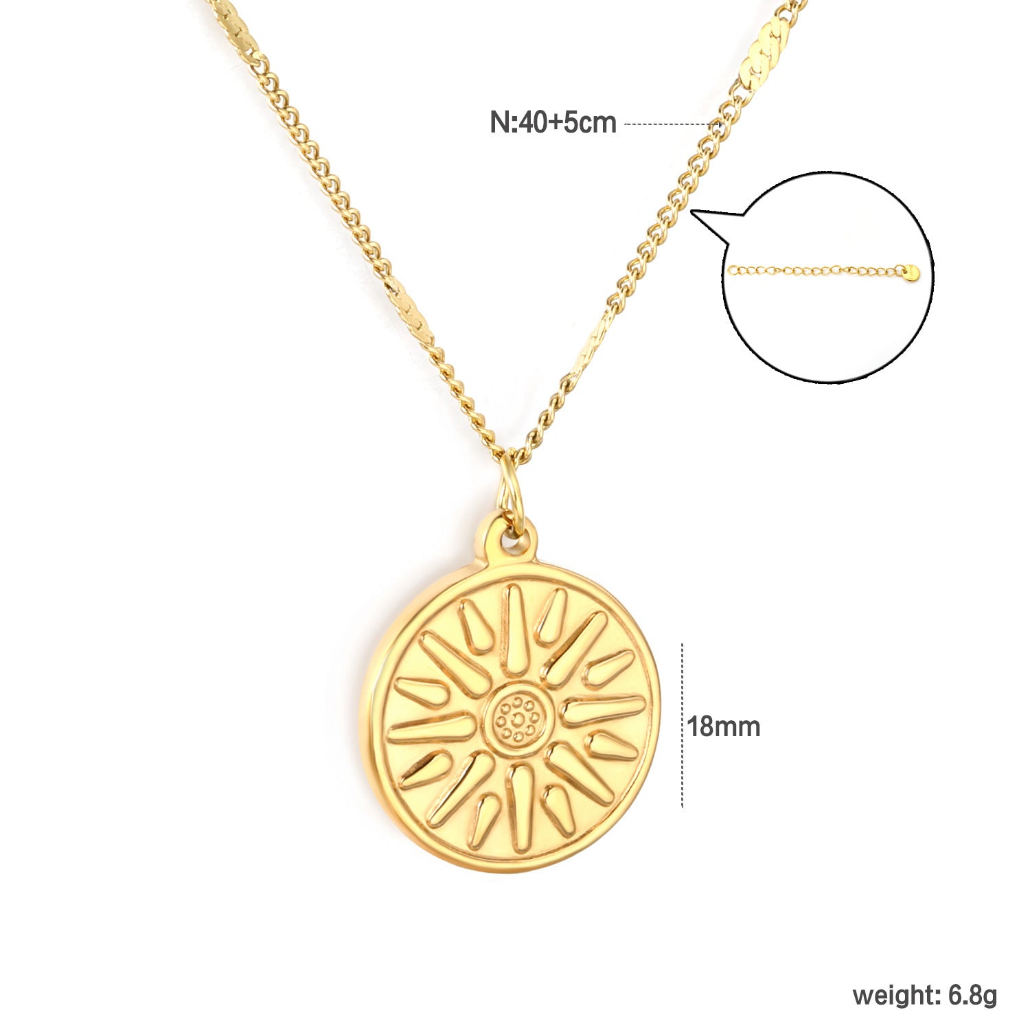 Niche Design Personality Sun Round Cake Pendant 18K Gold Necklace