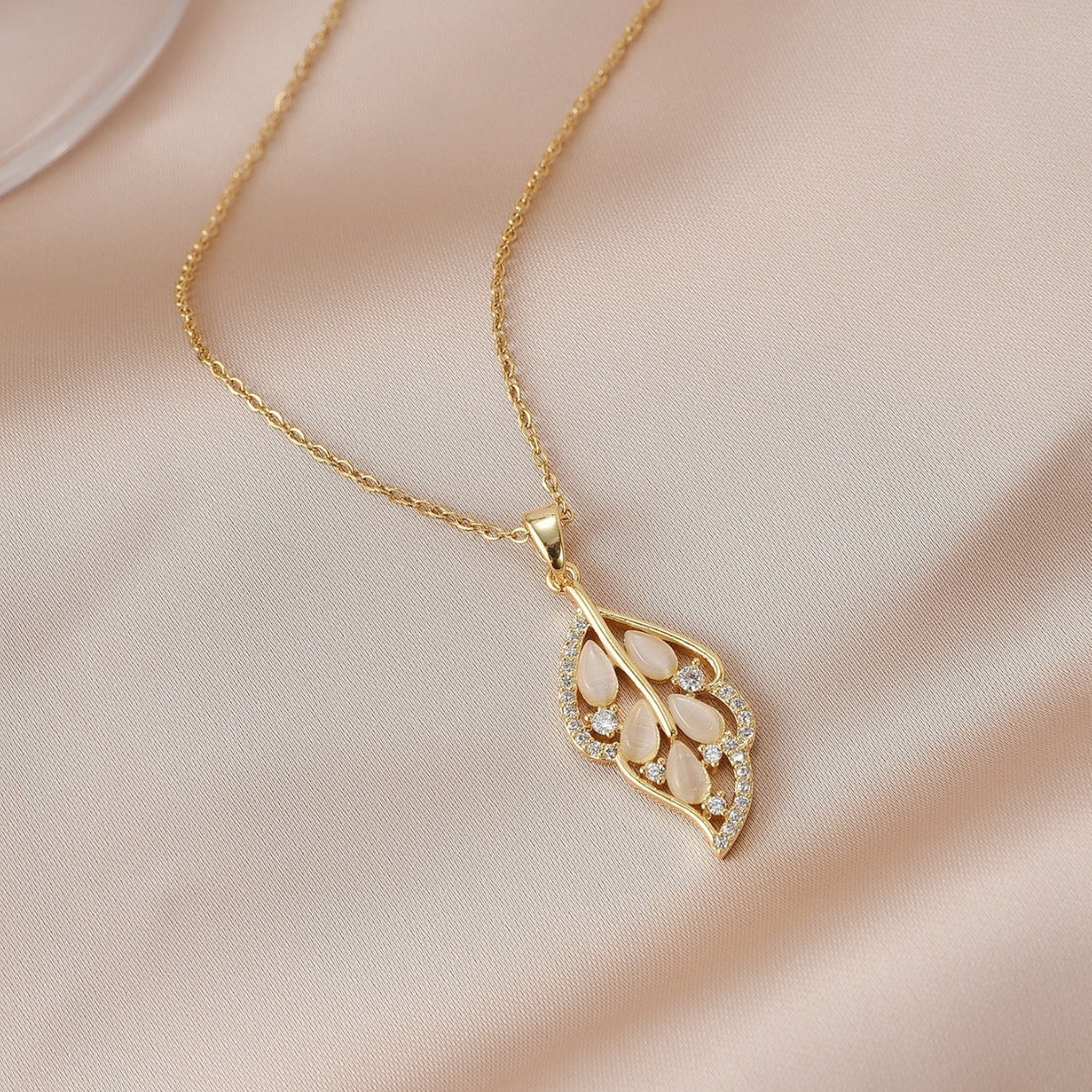 Opal Leaves Necklace Earrings For Women