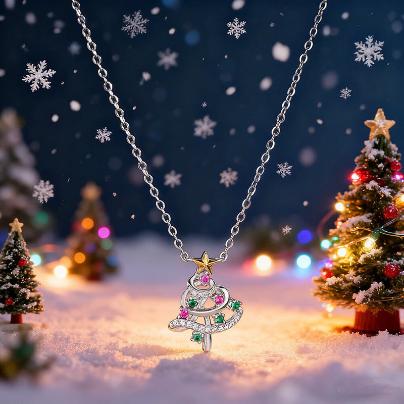 Two-tone Skirt Line Christmas Tree Necklace