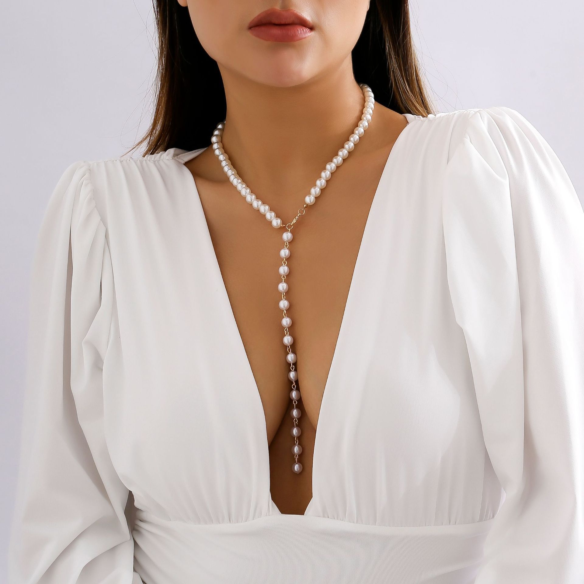 Round Beads Chain Beaded Pearl Niche Necklace