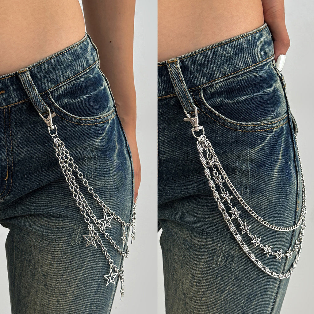 Punk Fashion Five-pointed Star Multi-layer Phants Zipper Jeans Ornaments