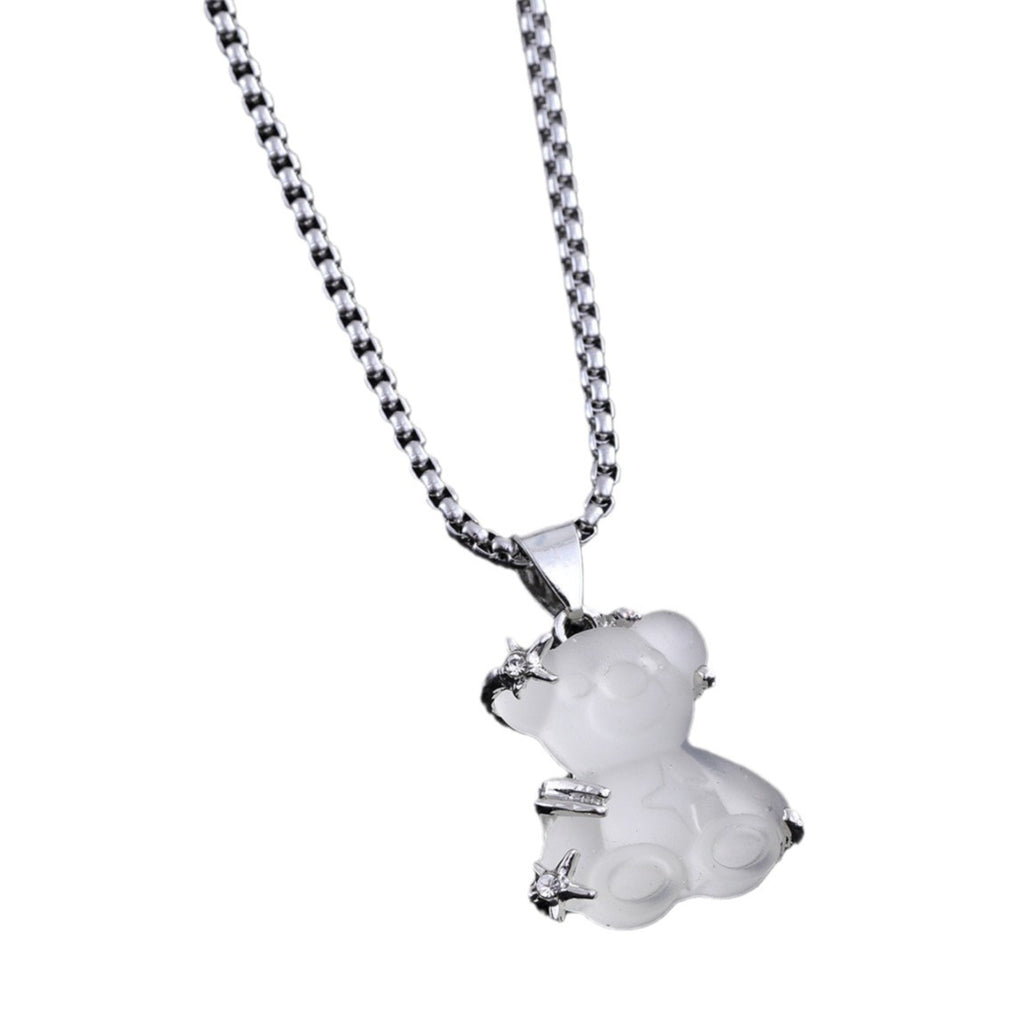 Cute Little Bear Pendant White K-color Alloy Titanium Steel Lock Chain