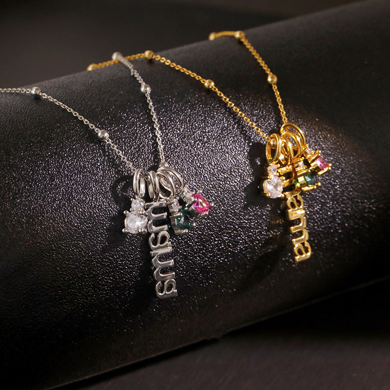 Letter Tag Zircon Pendant Necklace For Women