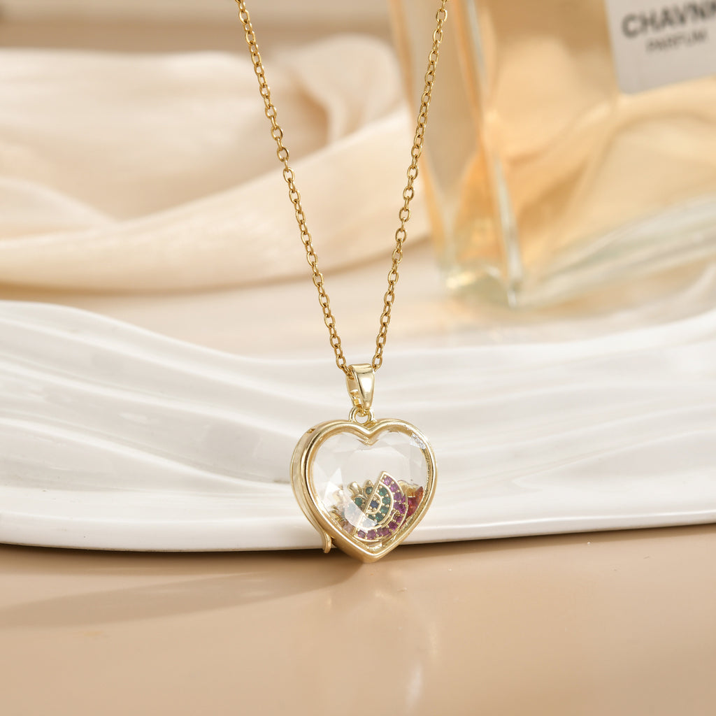 European And American Retro Personalized Open And Close Hollow Design Transparent Box 18K Gold Color-preserving Necklace