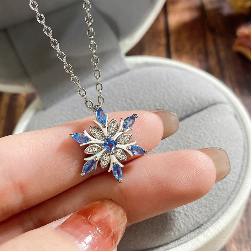 Blue Horse Eye Inlaid Snowflake Necklace For Women