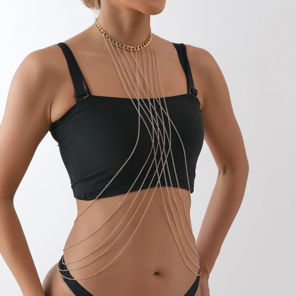 Fashion Creative Multi-layer Cross Body Chains Shop Hot Girl Chest Necklace