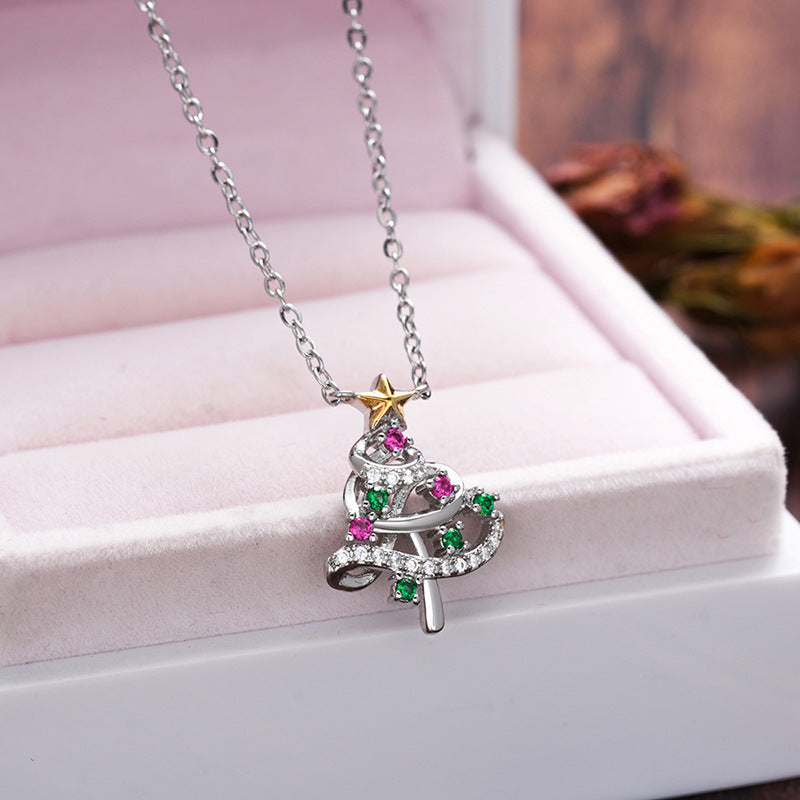 Two-tone Skirt Line Christmas Tree Necklace