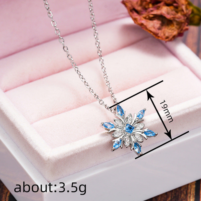 Blue Horse Eye Inlaid Snowflake Necklace For Women