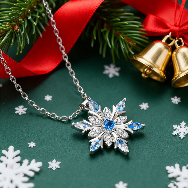 Blue Horse Eye Inlaid Snowflake Necklace For Women