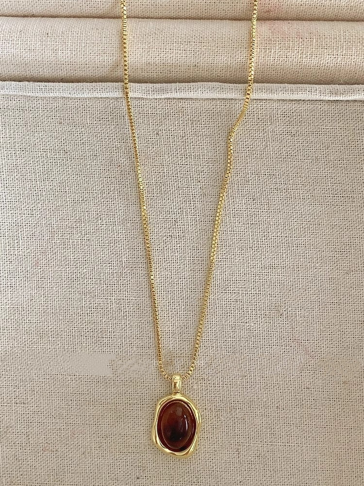 Women's Amber Twin Gold Necklace Pendant