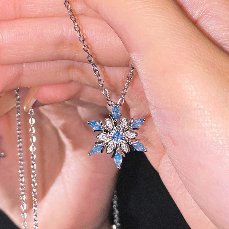 Blue Horse Eye Inlaid Snowflake Necklace For Women