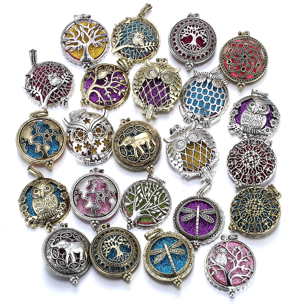 30mm Owl Essential Oil Diffusion Hollow Couple Lucky Tree Magnet Perfume Box Pendant