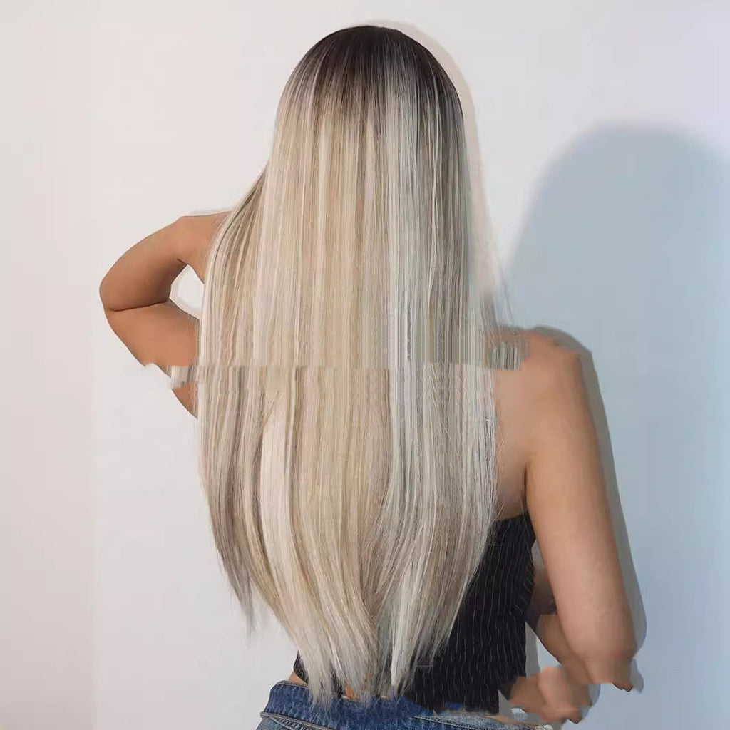 Head Dyed Bangs Long Straight Hair High-temperature Fiber Wigs