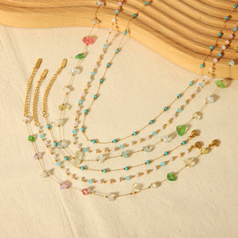 Irregular Natural Stone Stainless Steel Anklets